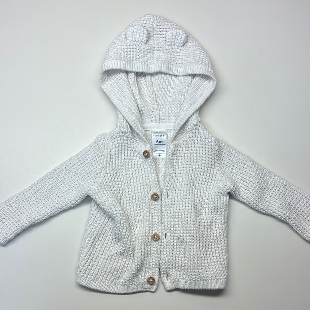 Carter's Cream Knit Baby Hoodie with Bear Ears- 3-6 Month